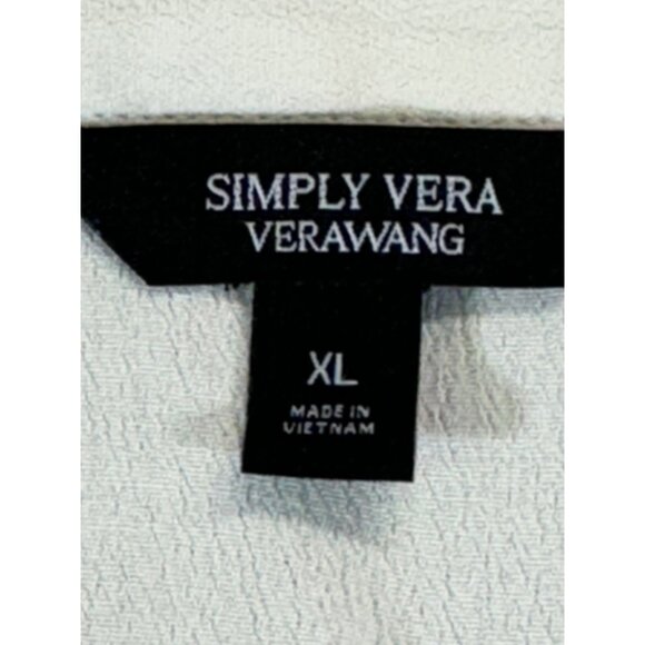 Simply Vera Wang womens XLARGE Cream Rayon Blouse Black & Silver Embroidery - Picture 6 of 11